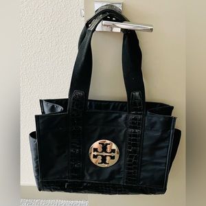 Tory Burch Black Nylon and Leather Ella Tote